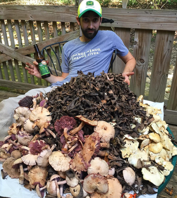 Barlowe with 15 pounds of foraged wild mushrooms via Instagram