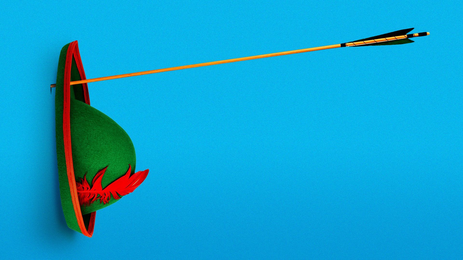 Illustration of Robin Hood's hat with an arrow through it.
