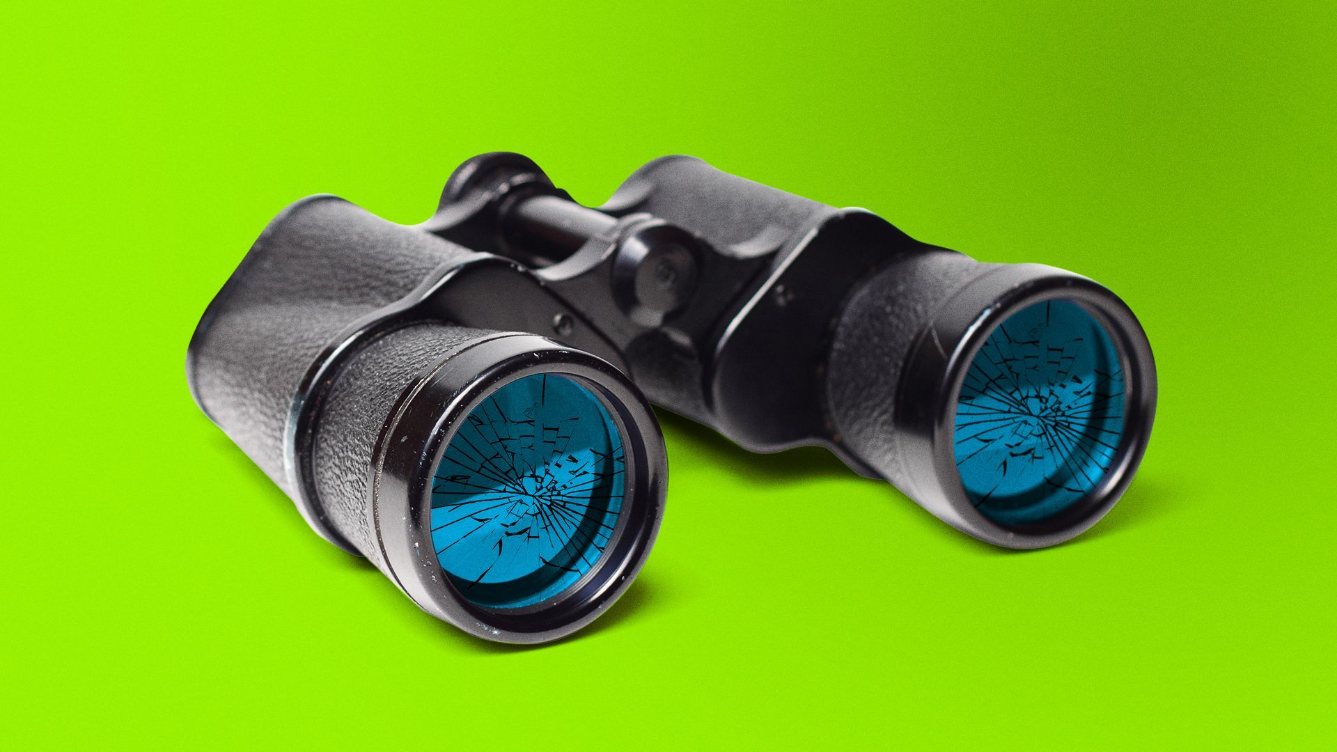 Illustration of binoculars with broken lenses. 