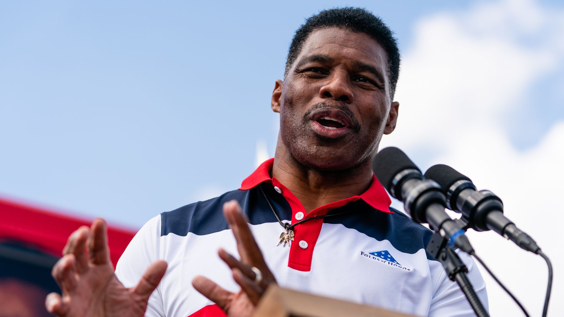 Georgia Republican Senatorial candidate Herschel Walker speaks at a campaign event on October 11, 2022 in Carrollton, Georgia. 