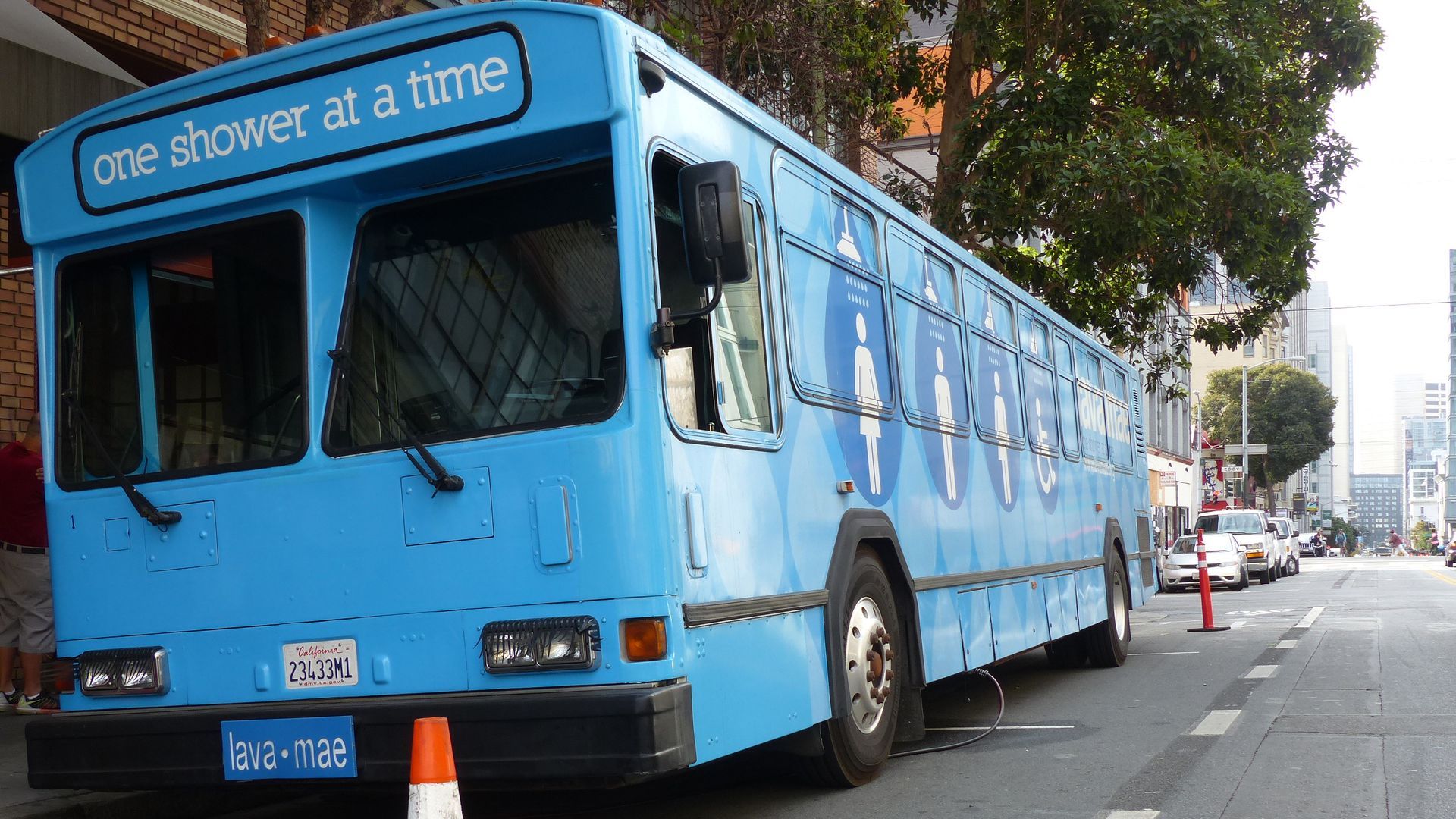 A decommissioned bus in San Francisco that was transformed into a mobile shower unit for homeless people.