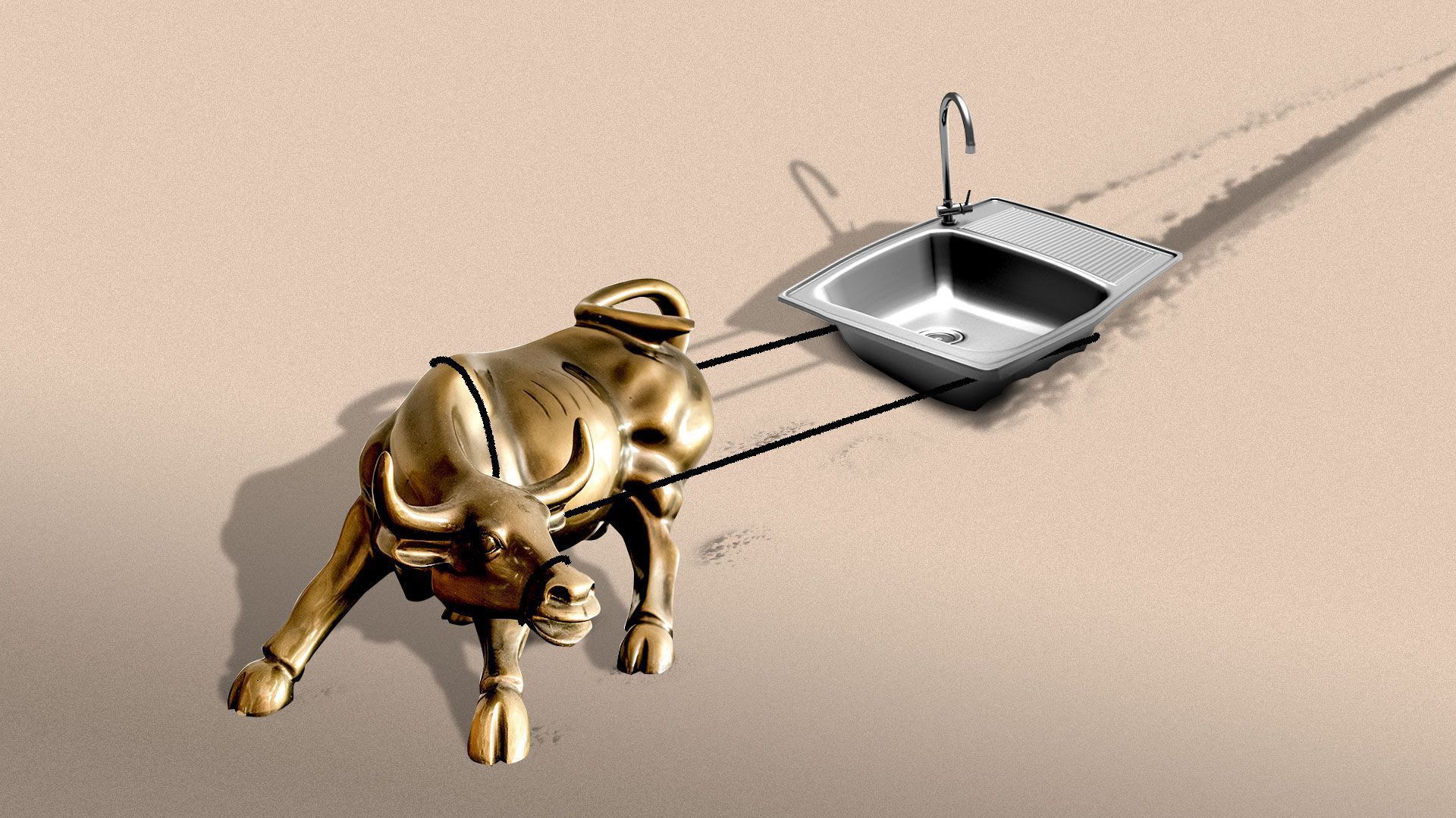 An illustration of a bull pulling a kitchen sink