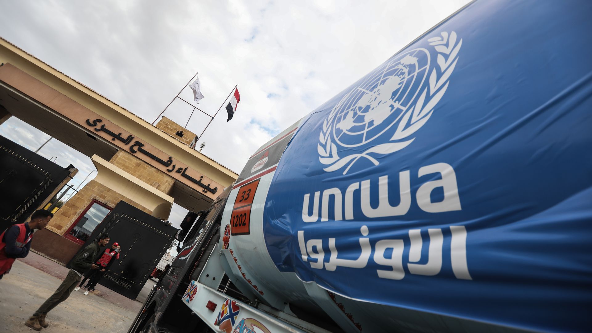 An UNRWA fuel truck queues to enter Palestinian territories from Rafah Border Crossing.