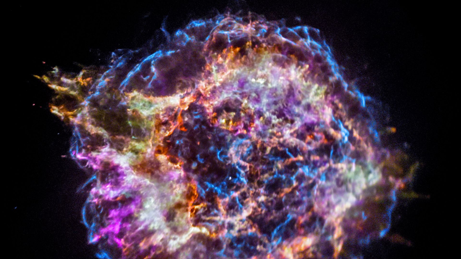 A photo of a supernova explosion in deep space.