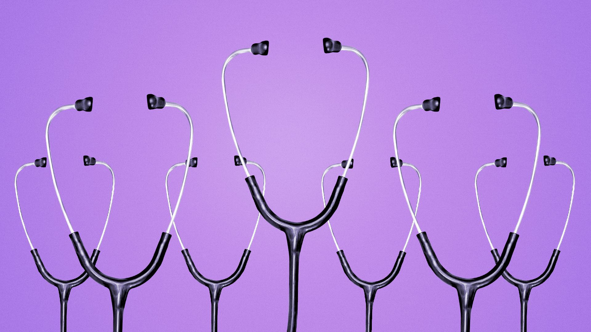 Illustration of a crowd of stethoscopes.