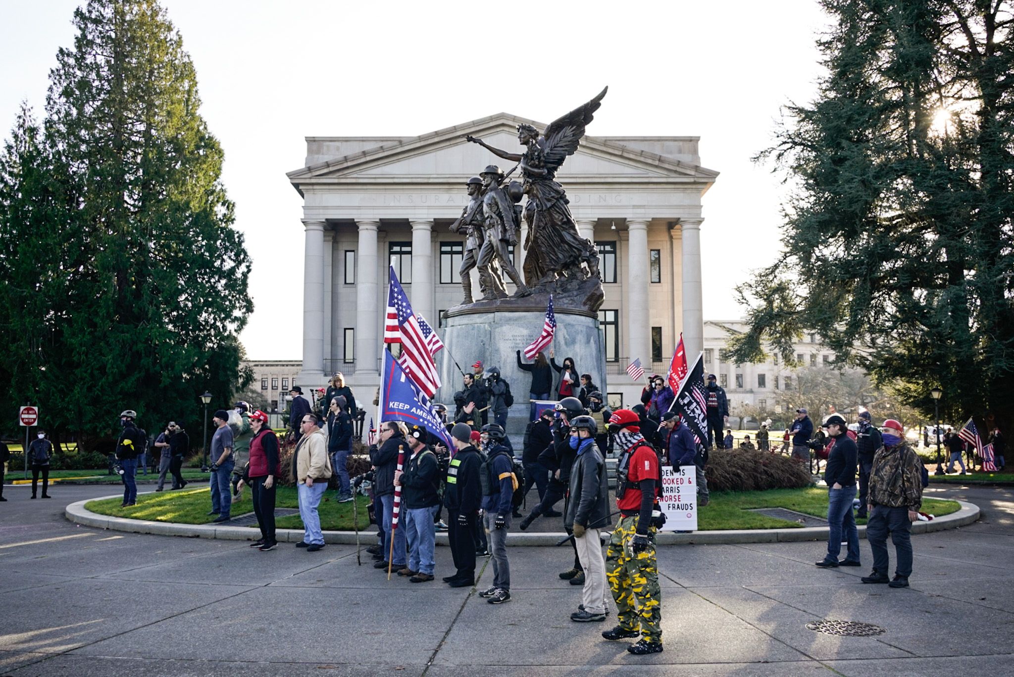 Trump supporters taunt counter-protesters during political clashes on December 12, 2020 in Olympia, Washington. 