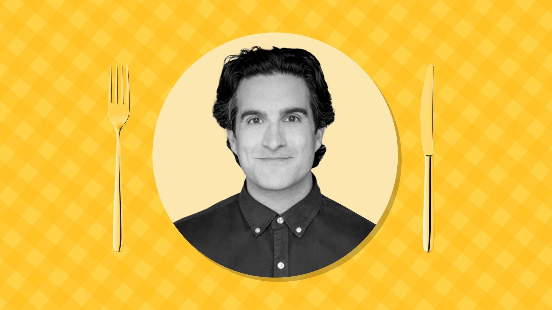 illustration of Bonobos co-founder Andy Dunn in front of a tablecloth print background