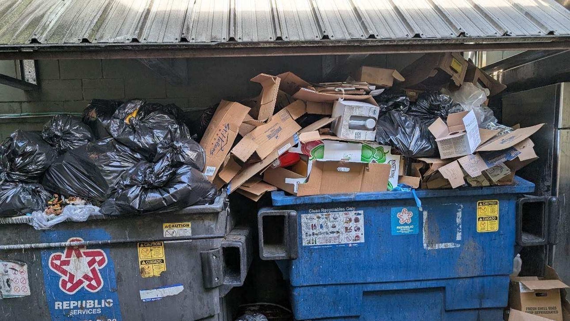 Garbage overflows trash receptacles in King County, Washington. 