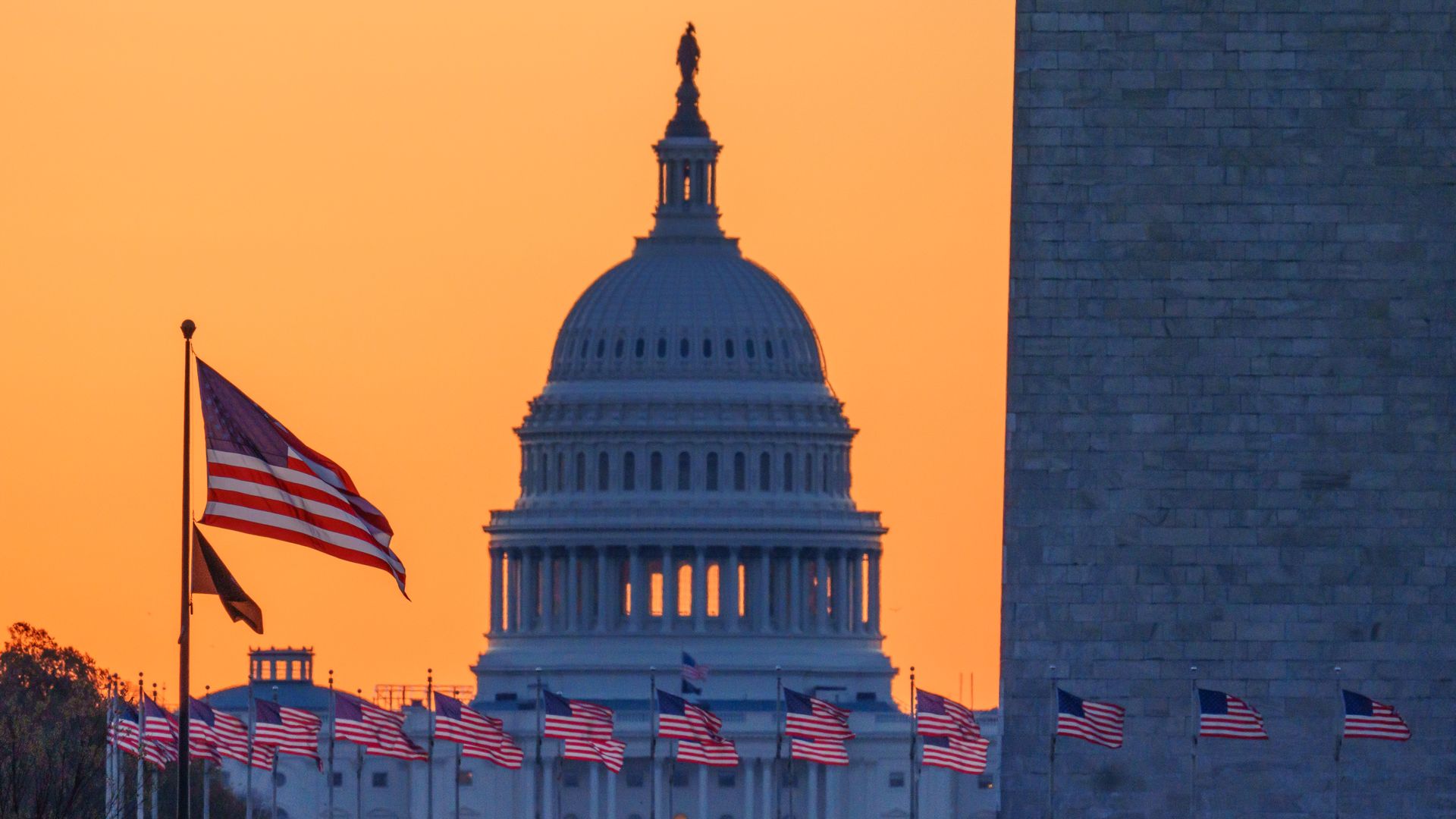 U.S. Capitol in the background and Monument in the foreground