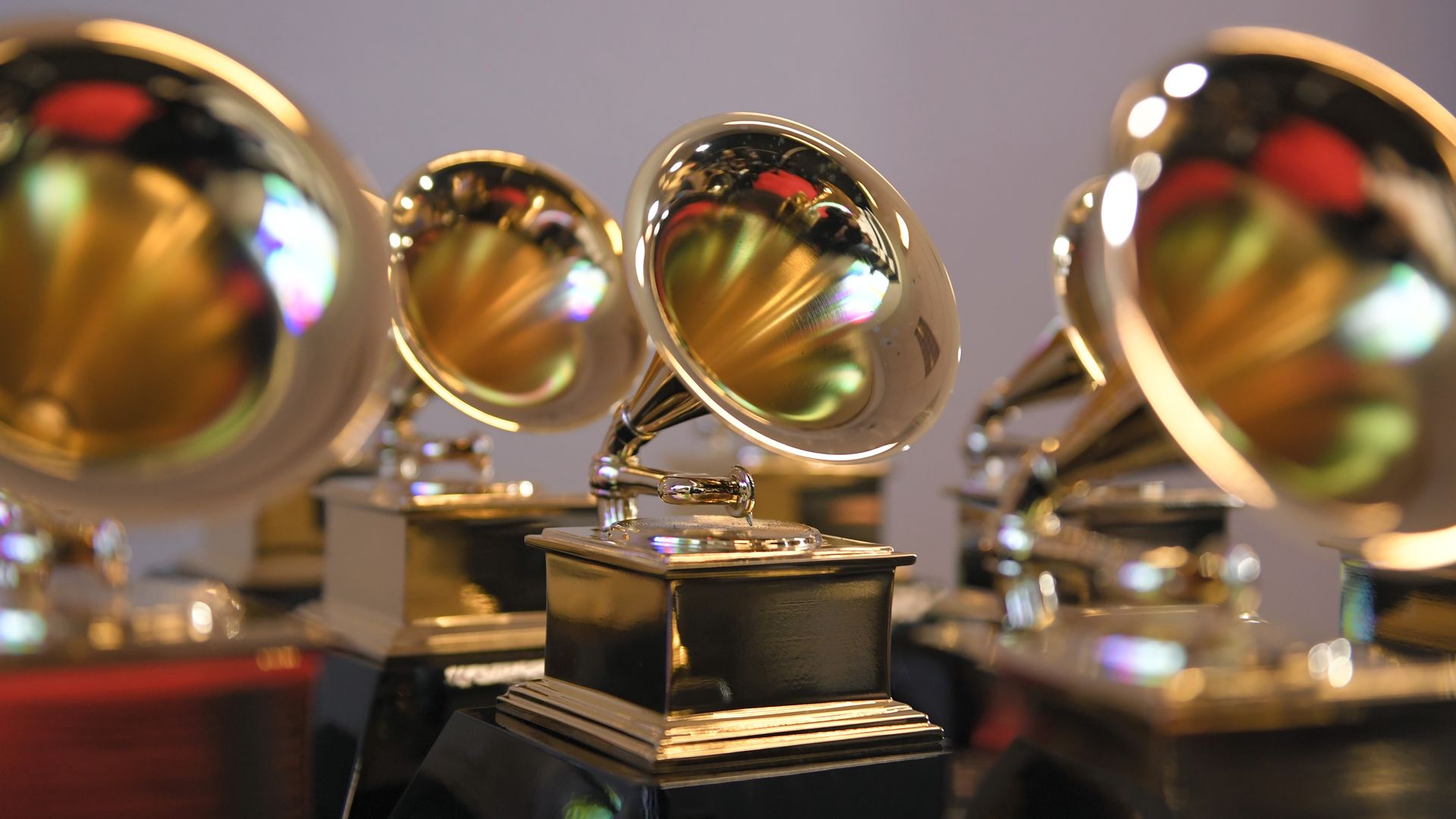 Rows of Grammy trophies 