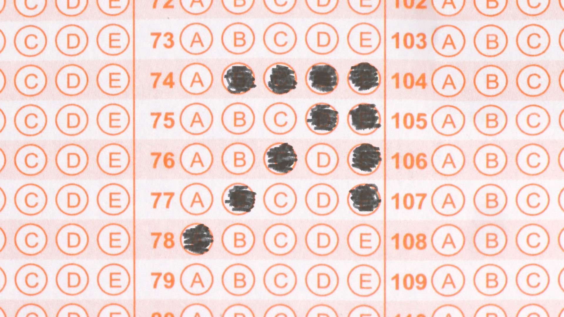 Illustration of answer bubbles on a standardized test answer sheet filled to form the shape of an upward arrow.