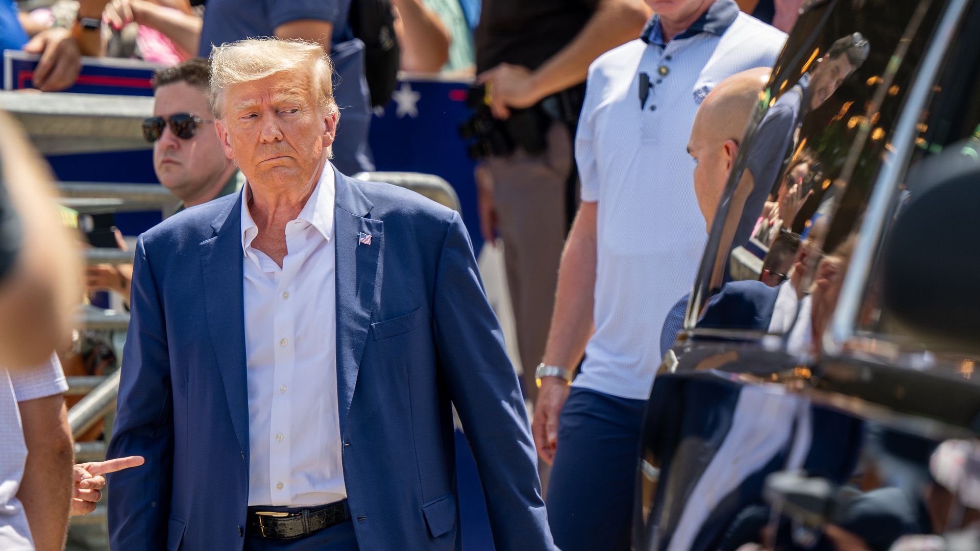 Former President Trump after speaking at the Iowa State Fair on Saturday.