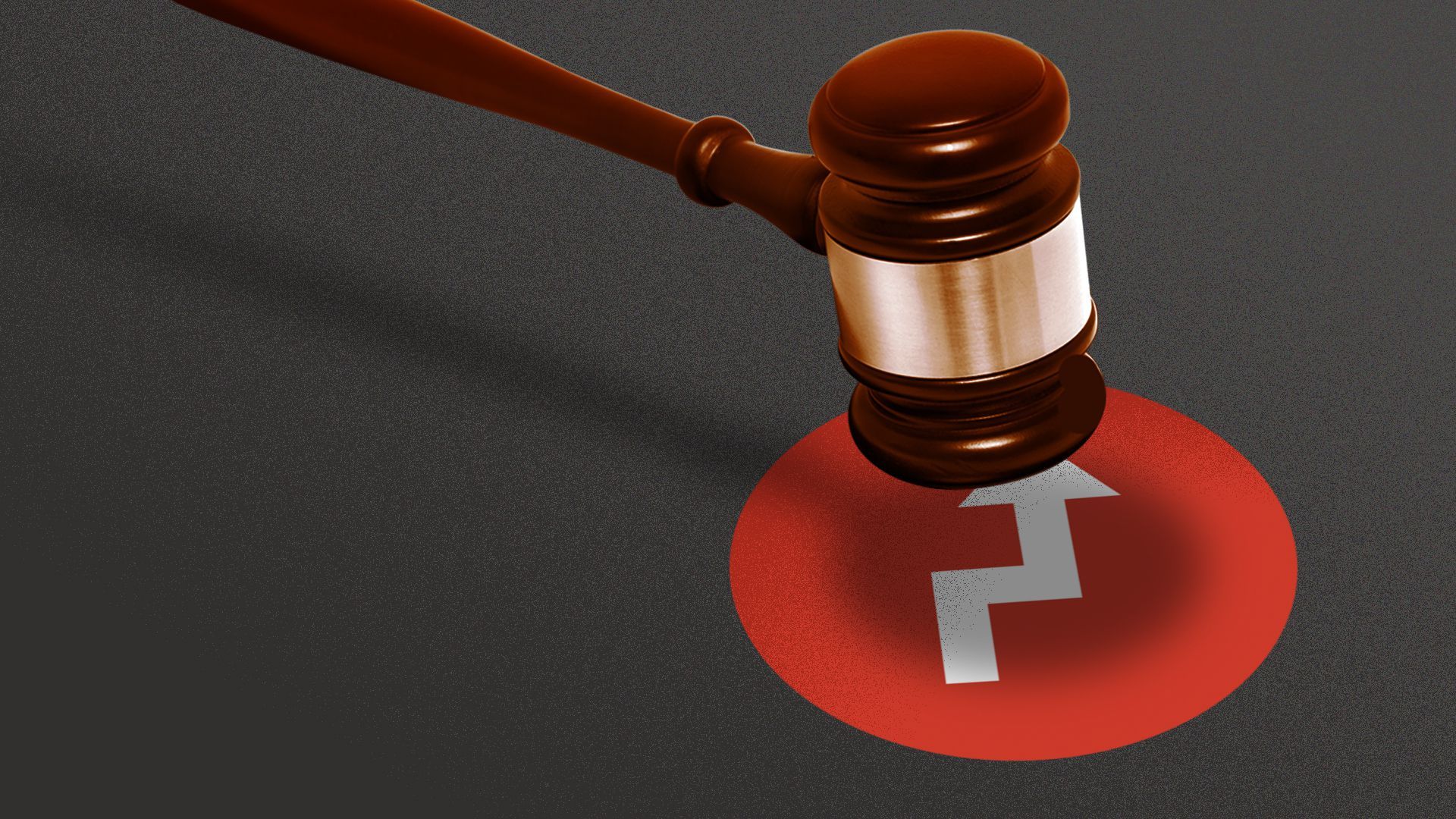 Illustration of a gavel casting a shadow on the Buzzfeed logo.
