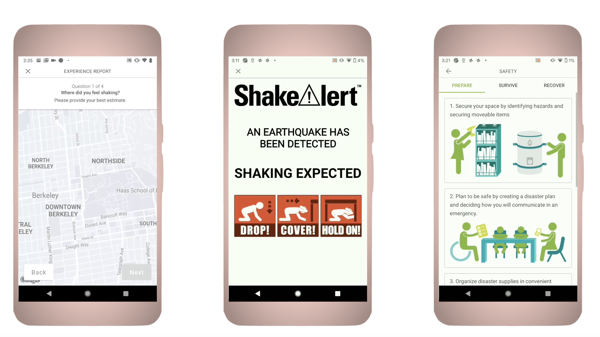 Screenshot of MyShake app