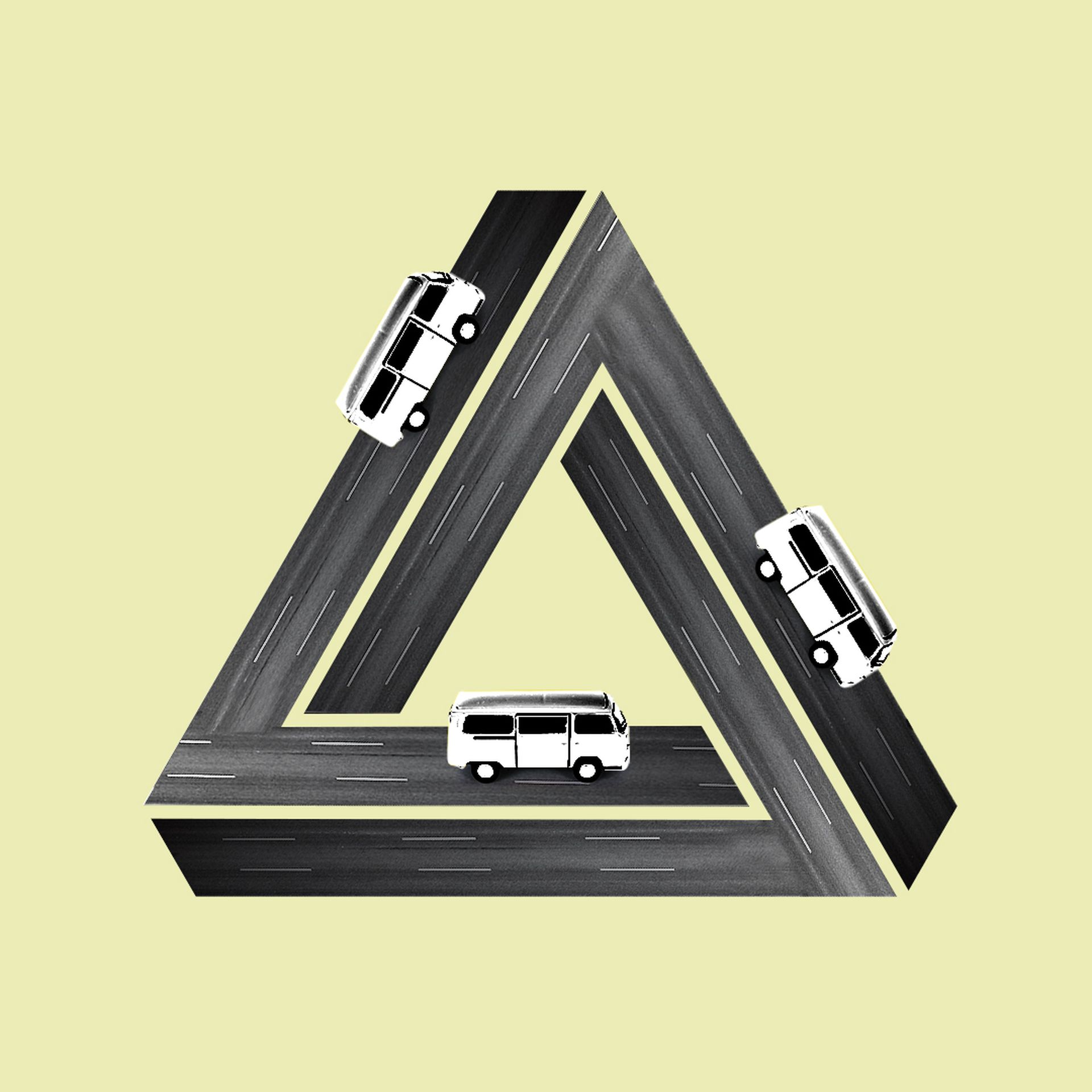 Illustration of roads in the shape of a penrose triangle