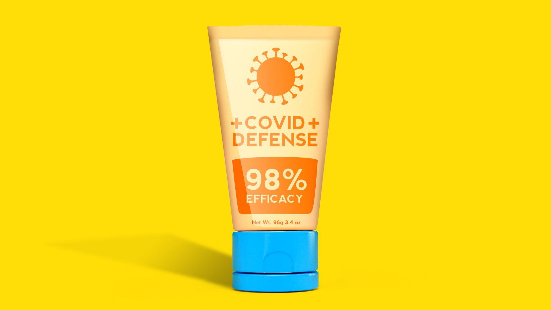 Illustration of a sunscreen bottle spoofed to be a COVID defense cream.