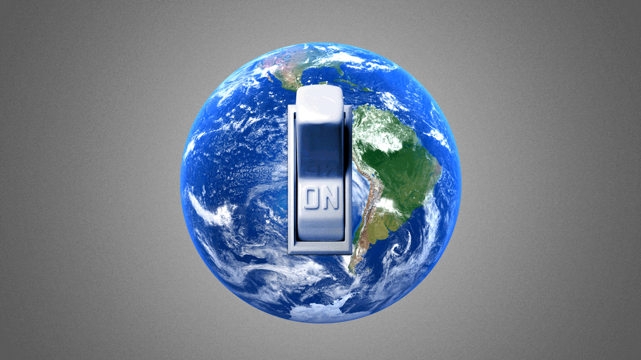 Animated illustration of globe being turned on and off by a light switch