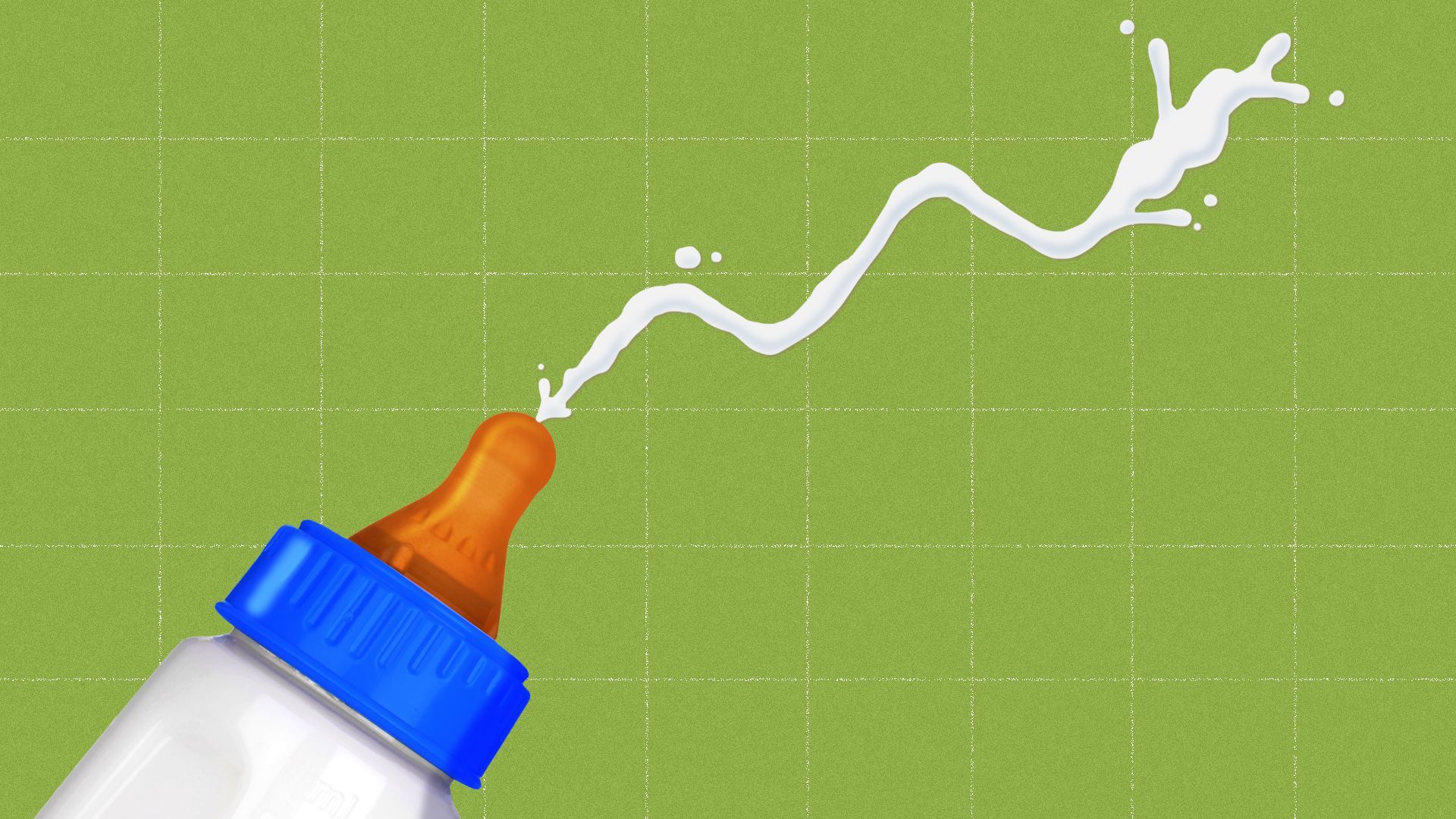 Illustration of milk coming out of a bottle in the shape of an upward trend line