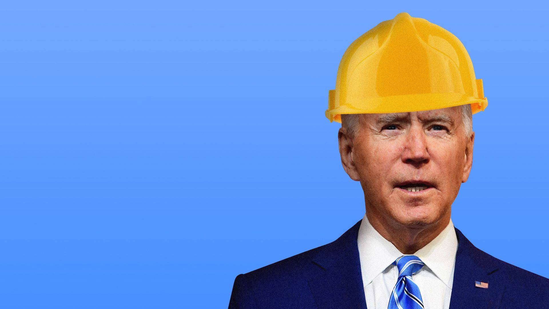 Photo illustration of Biden in a construction hat. 