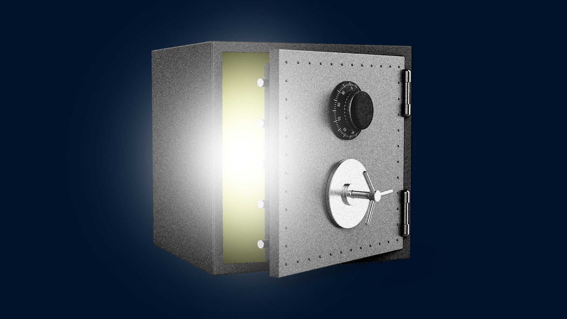 An illustration of a vault being opened and light pouring out