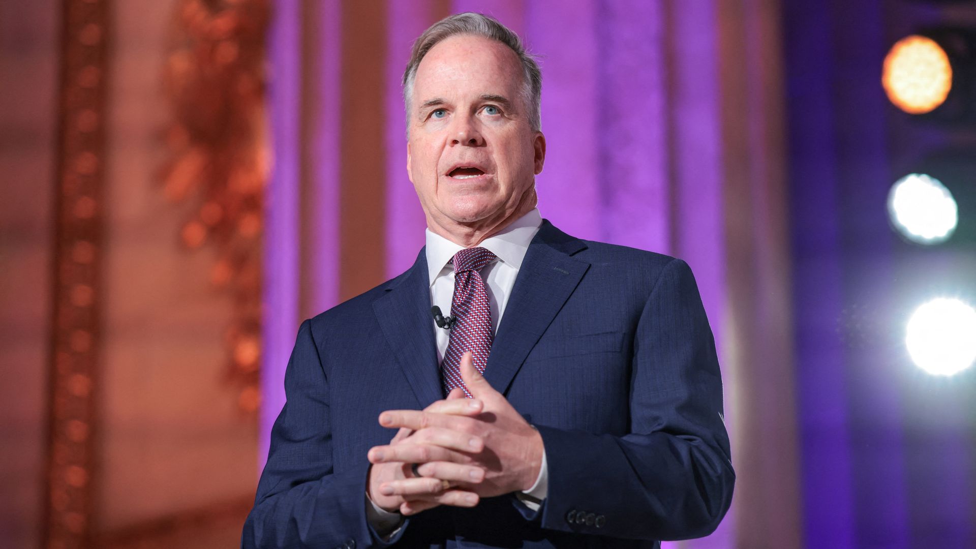 BlackRock's John Kelly speaks at the global company's Infrastructure Summit in Washington in March. Photo: Kylie Cooper/Reuters 
