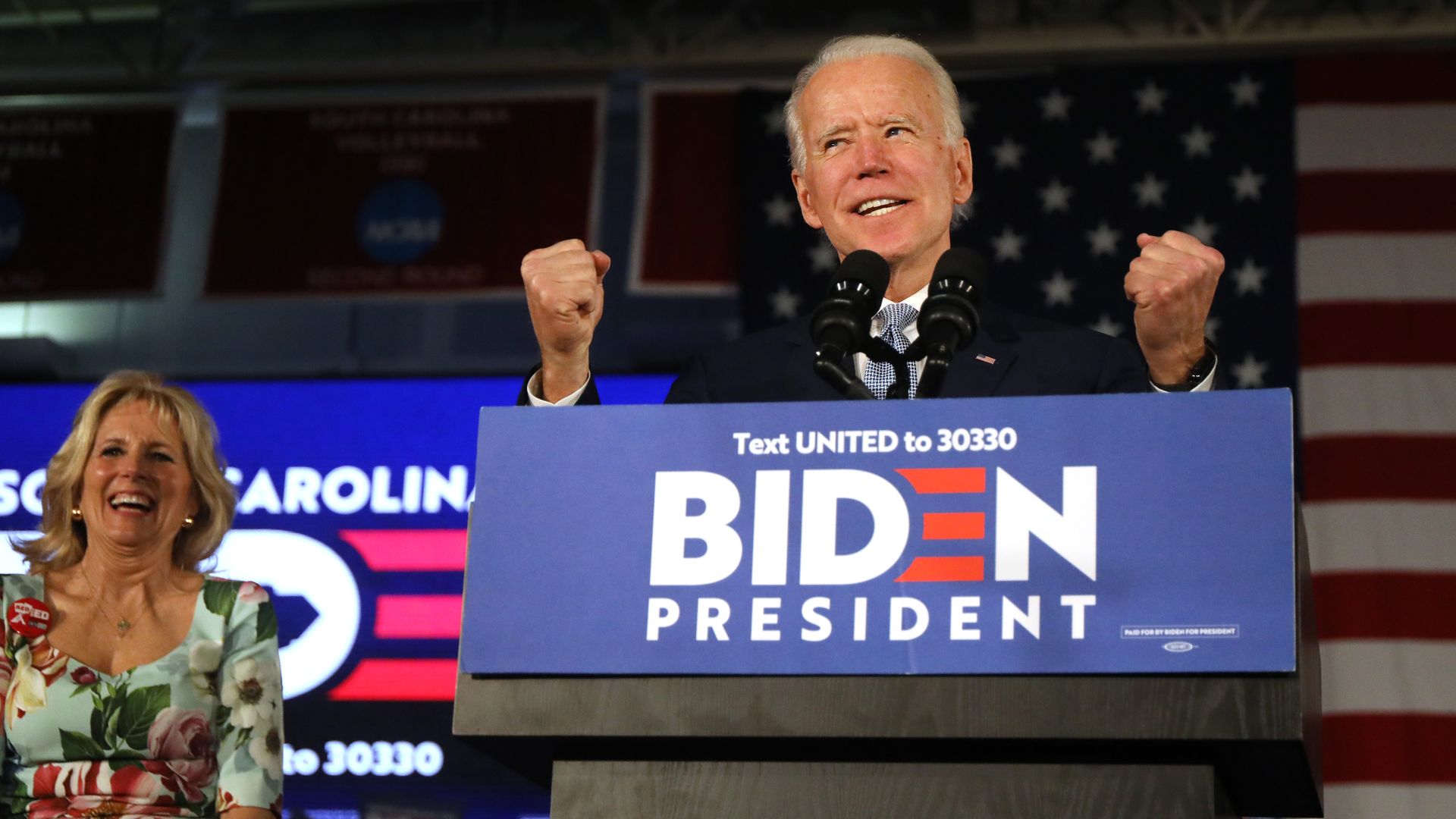 Biden clenches his fists in victory in South Carolina