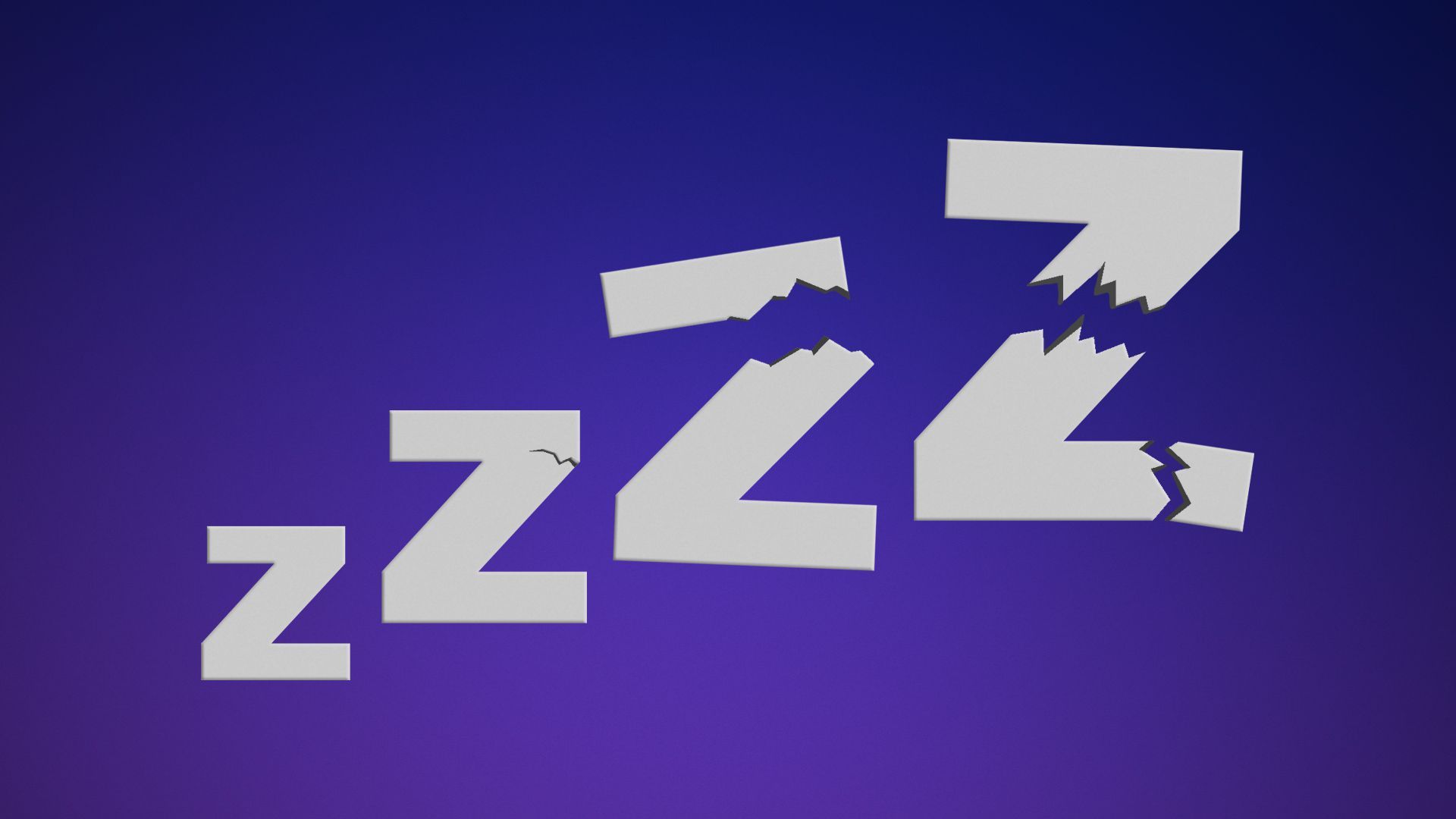 Four sleeping Z's that are getting progressively broken apart.