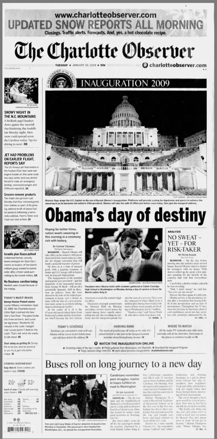 January 20, 2009 Observer front Obama Inauguration