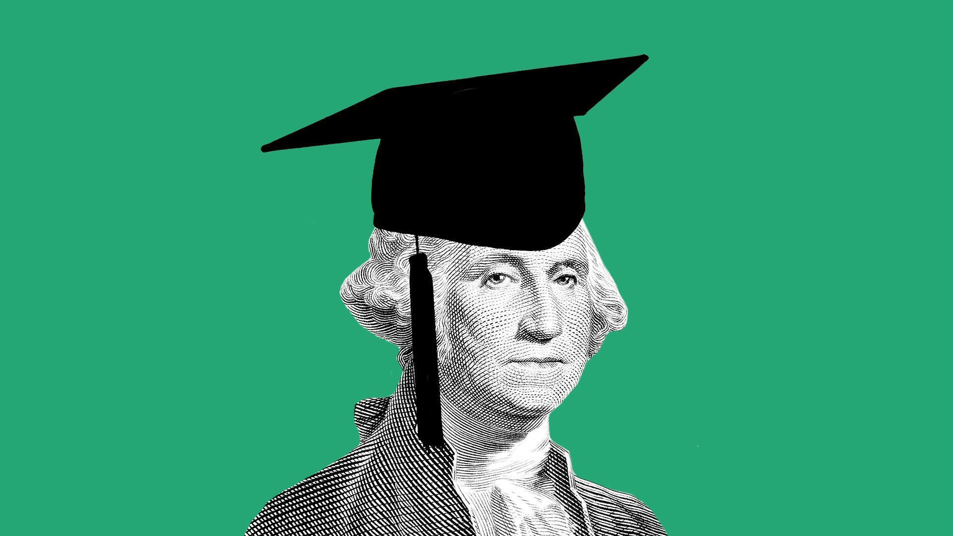 Illustration of George Washington wearing a graduation cap