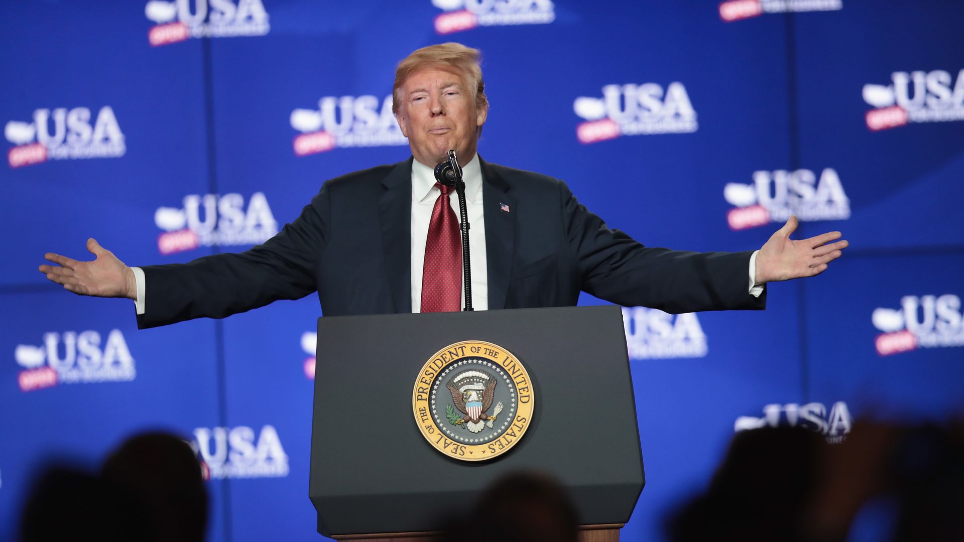 Donald Trump speaking to an audience.