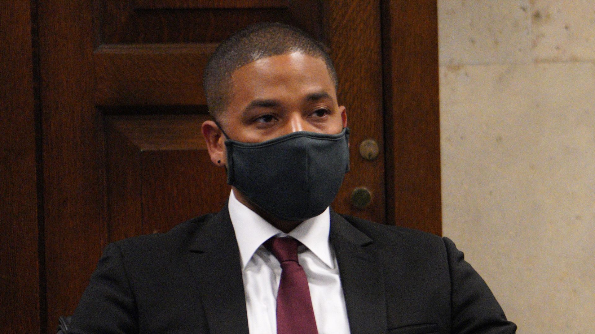  Actor Jussie Smollett appears at his sentencing hearing at the Leighton Criminal Court Building on March 10, 2022 in Chicago, Illinois. 