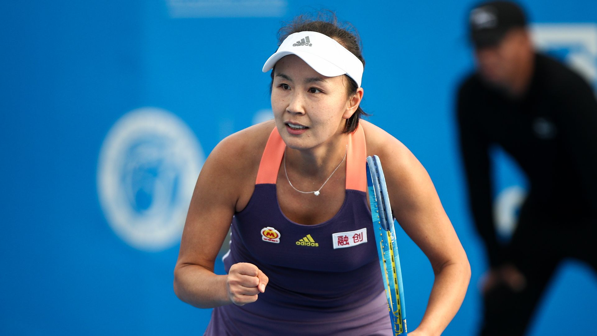  Shuai Peng of China celebrates a shot during the match against Lin Zhu of China on Day 2 of 2020 WTA Shenzhen Open at Shenzhen Longgang Sports Center on January 6, 2020.
