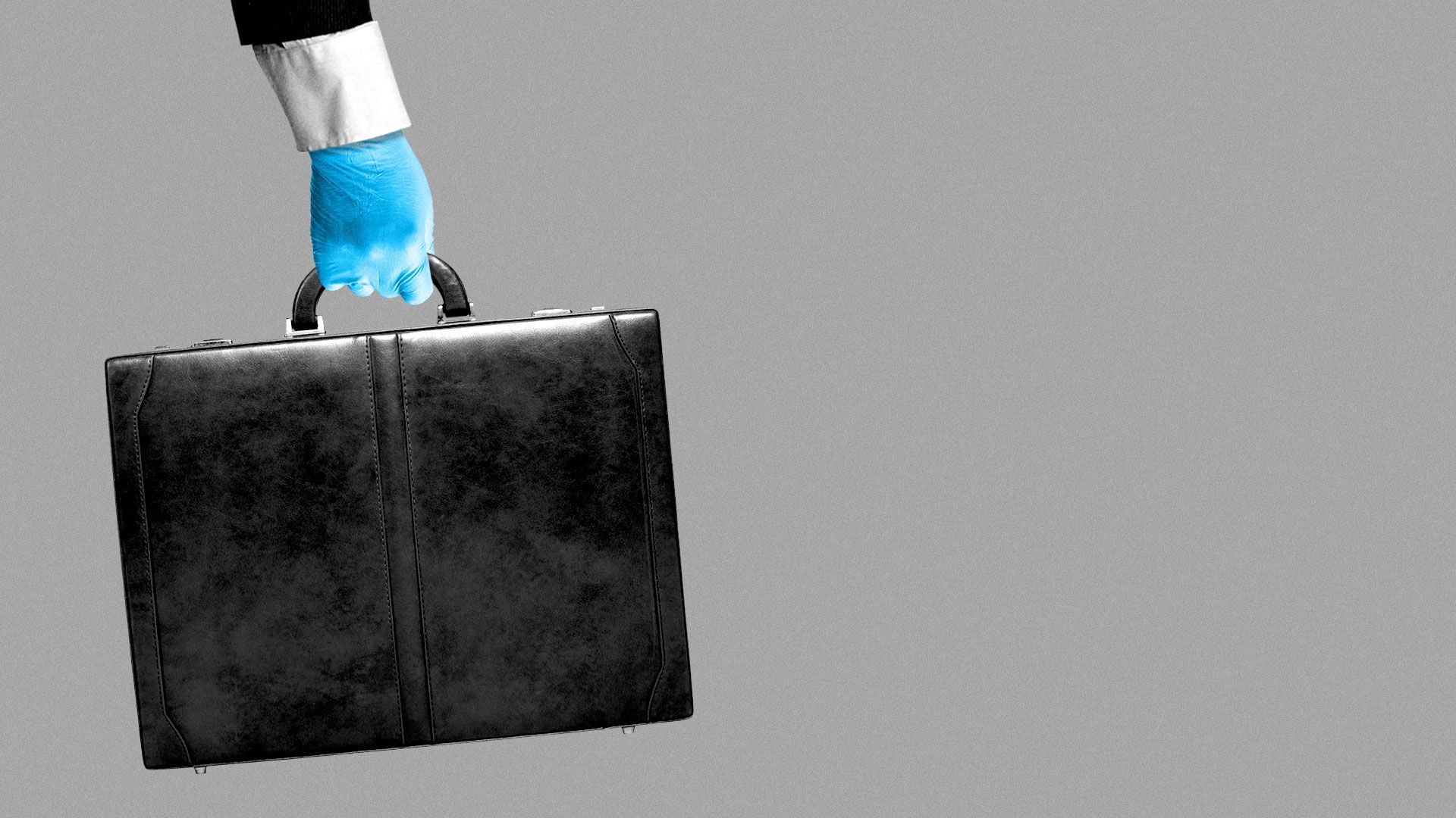 Illustration of gloved hand holding briefcase