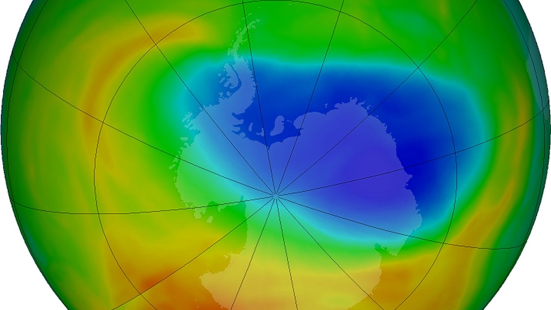 A NASA image of the hole in the ozone layer over Antarctica.