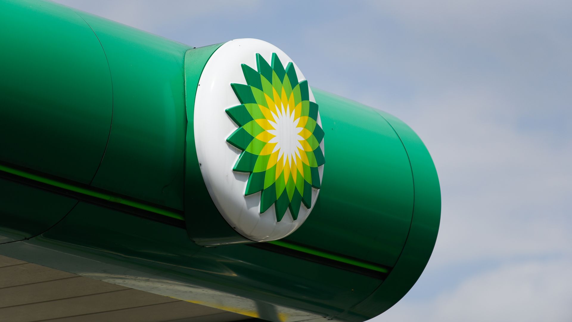 BP's company logo show at a gas station in Poland