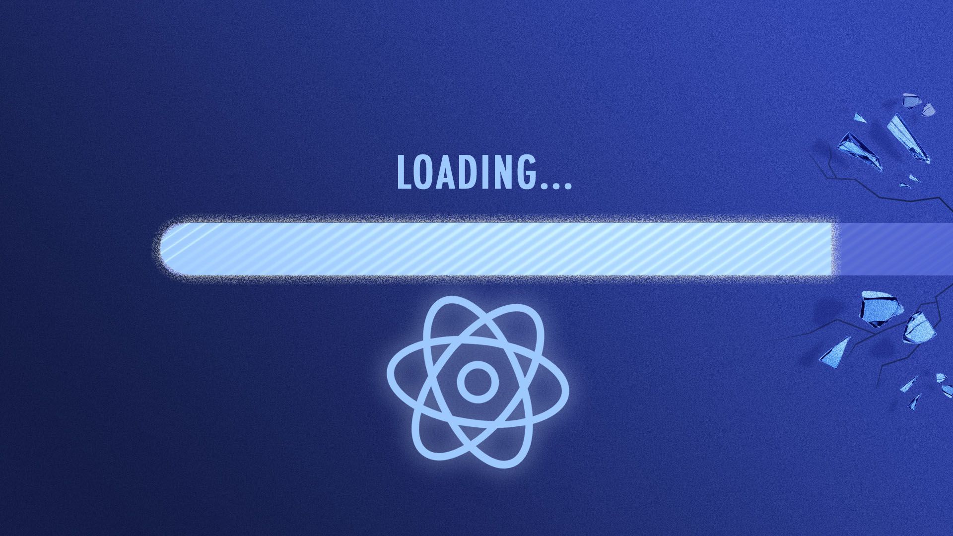 Illustration of a loading screen on a computer with an electron breaking through the side of the screen