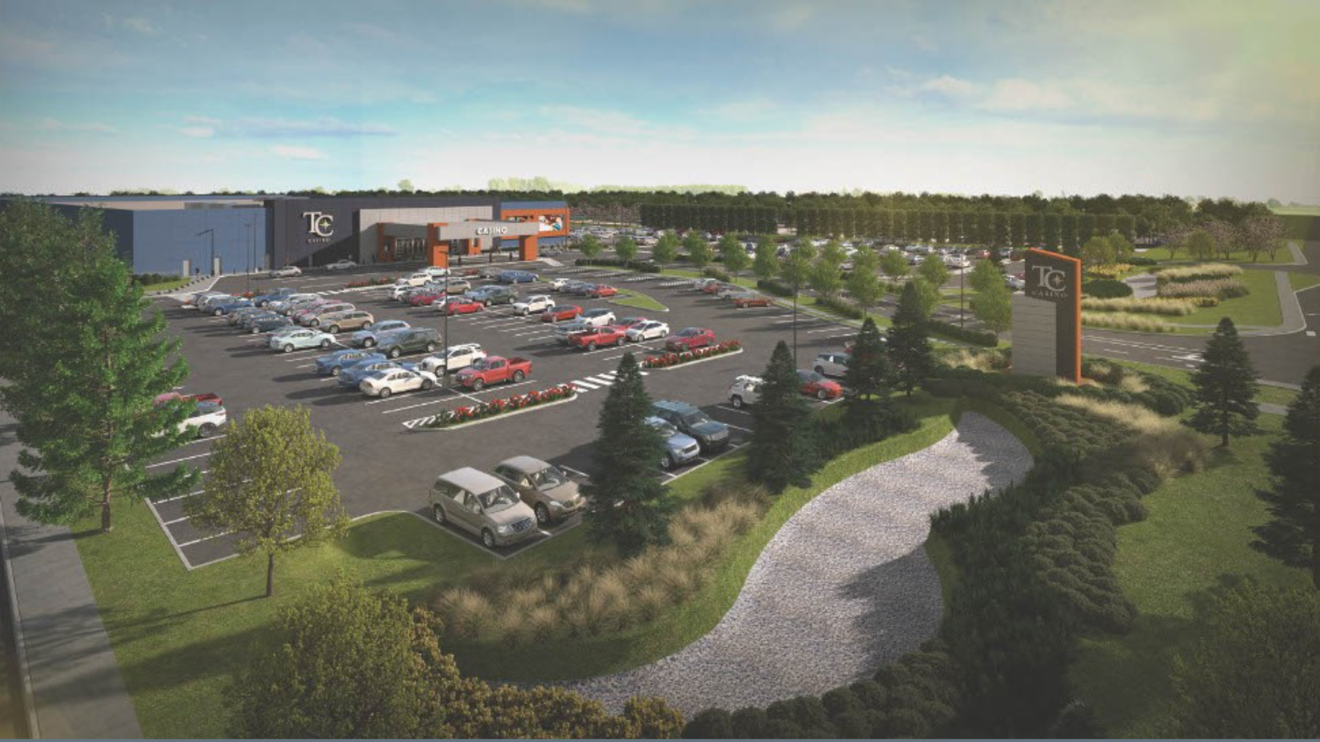 Rendering shows the exterior of the new land-based Treasure Chest Casino in Kenner.