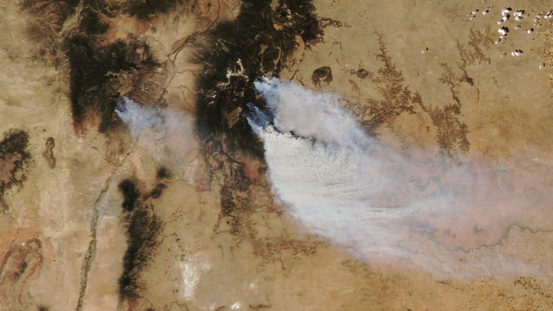 Smoke from New Mexico wildfires is seen from space on May 3, 2022.