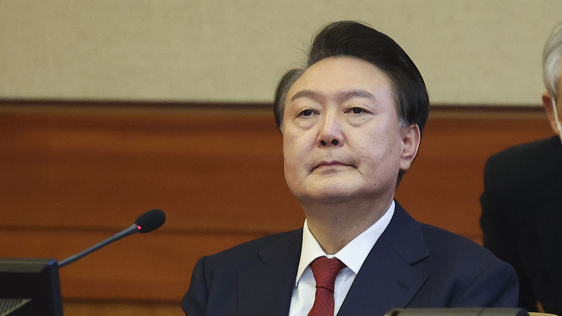  Impeached President Yoon Suk Yeol attends a hearing in his impeachment trial at the Constitutional Court on January 21, 2025 in Seoul, South Korea. 