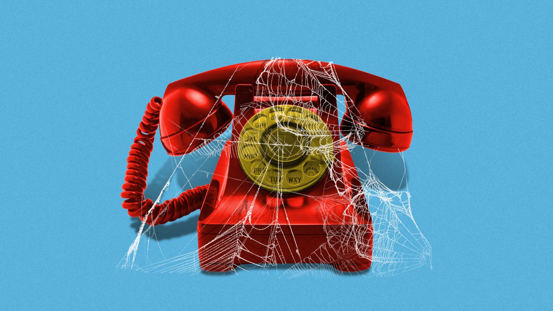 Illustration of an old rotary phone covered in cobwebs