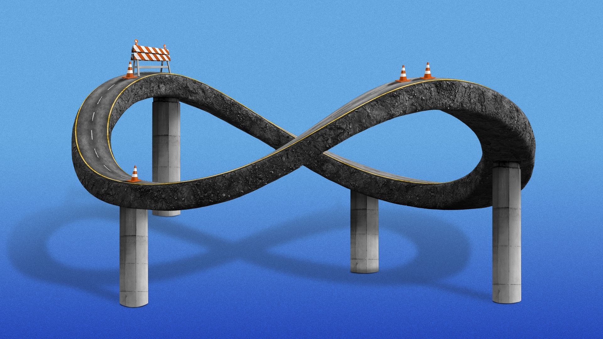 Illustration of an elevated freeway shaped like an infinity symbol.
