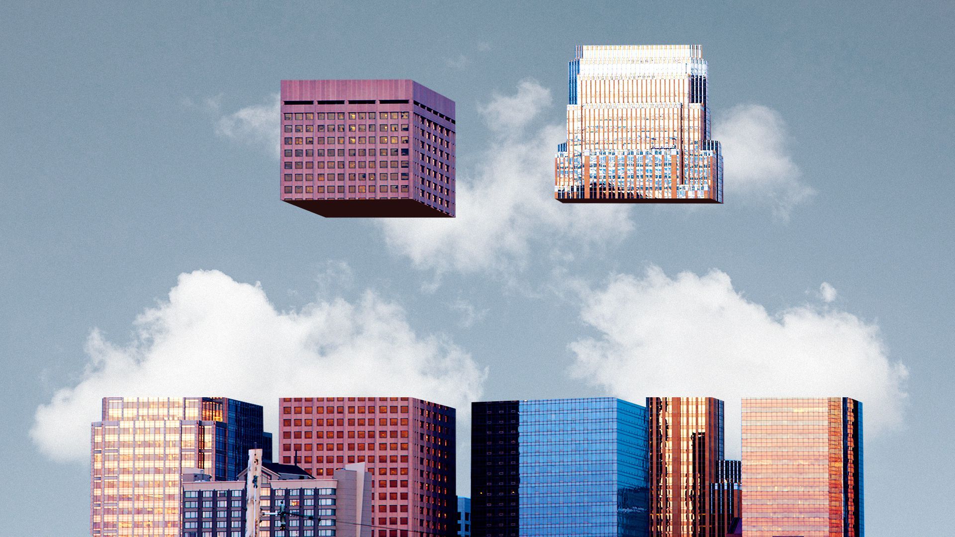 Illustration of a city skyline with a chunk missing from the middle