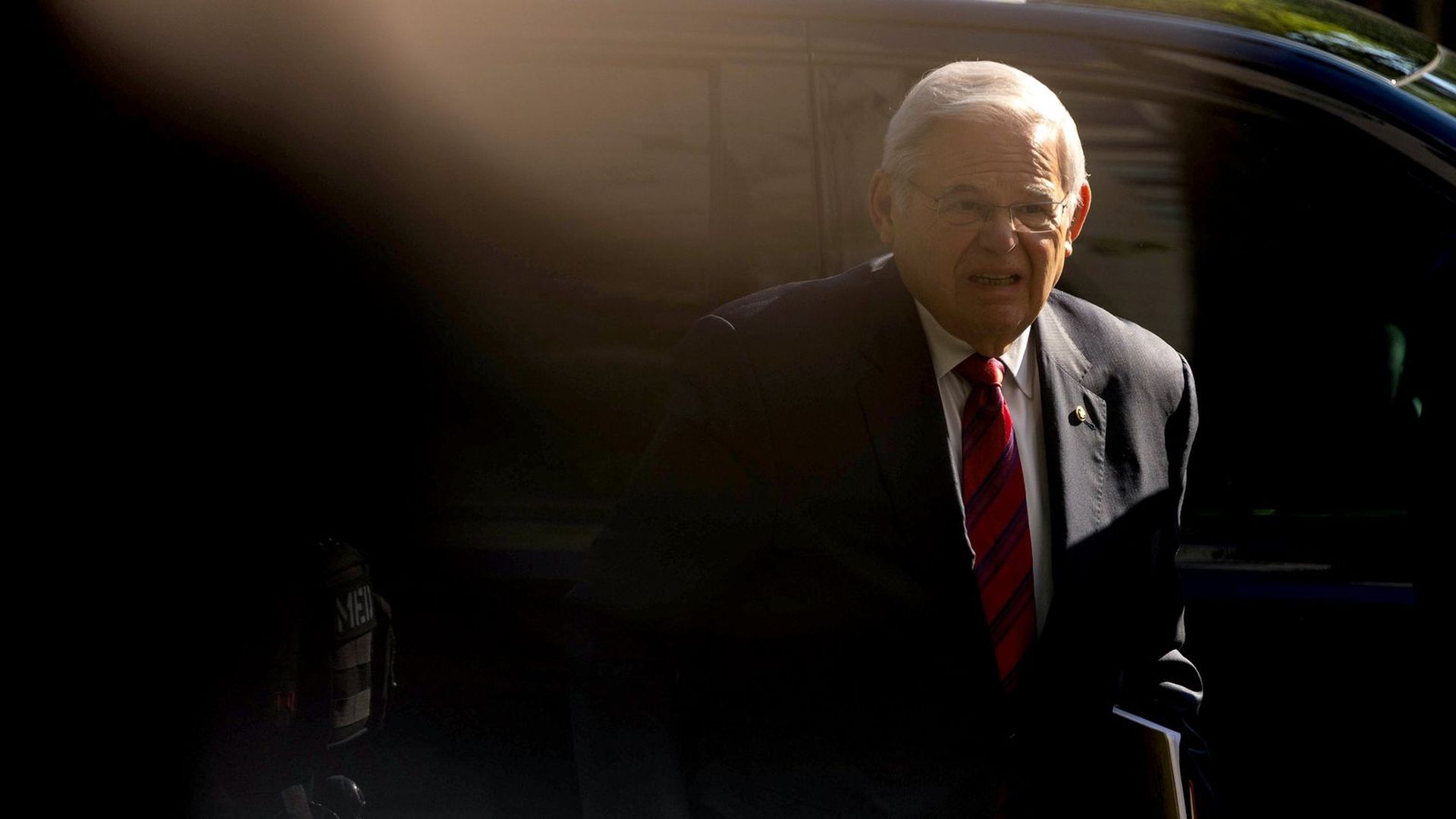 Senator Bob Menendez arrives at federal court on May 20.