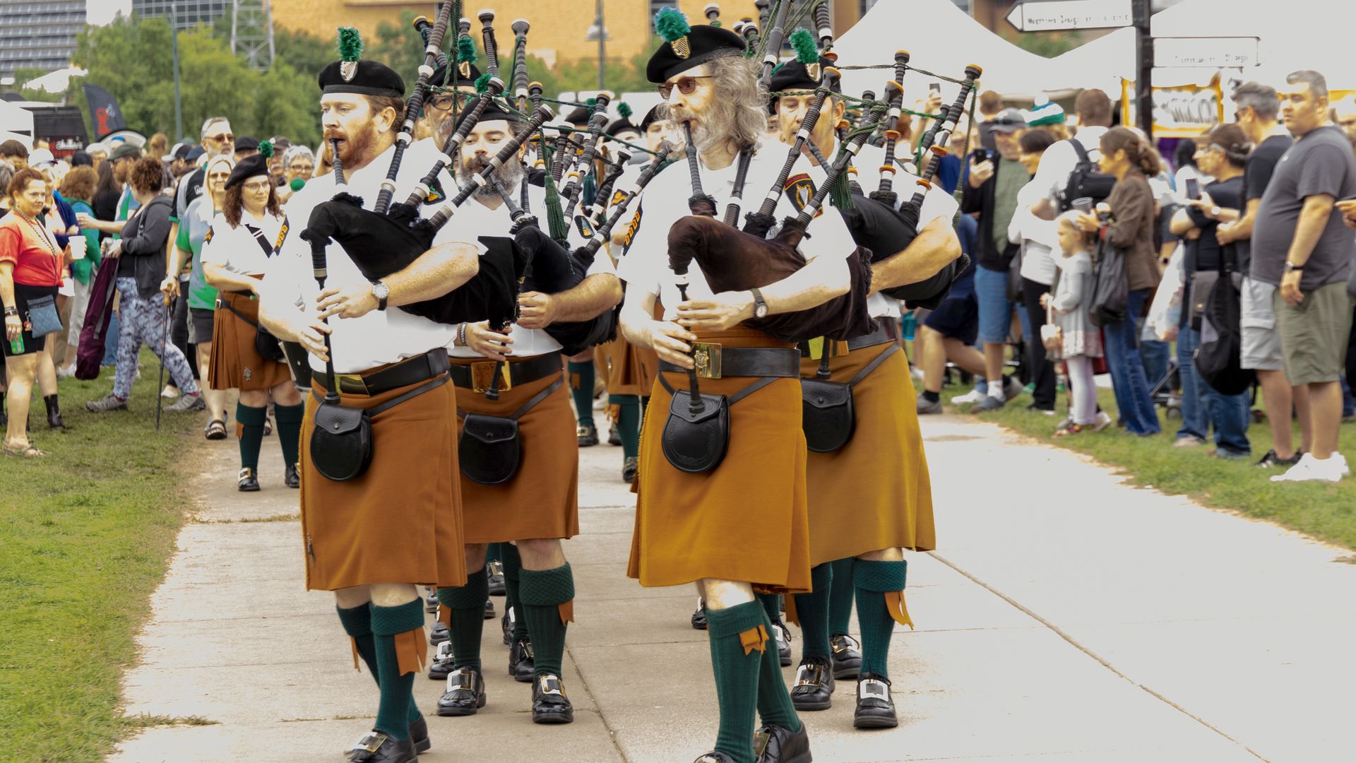 Bagpipers perform for Irish Fair attendees. 