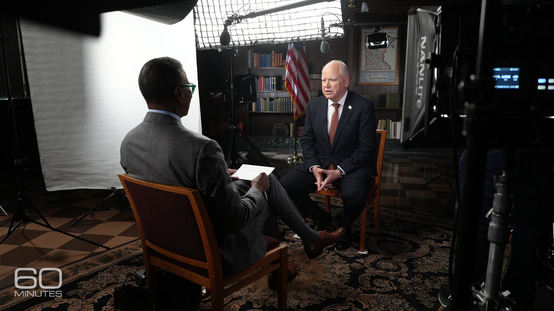 Bill Whitaker interviews Tim Walz.