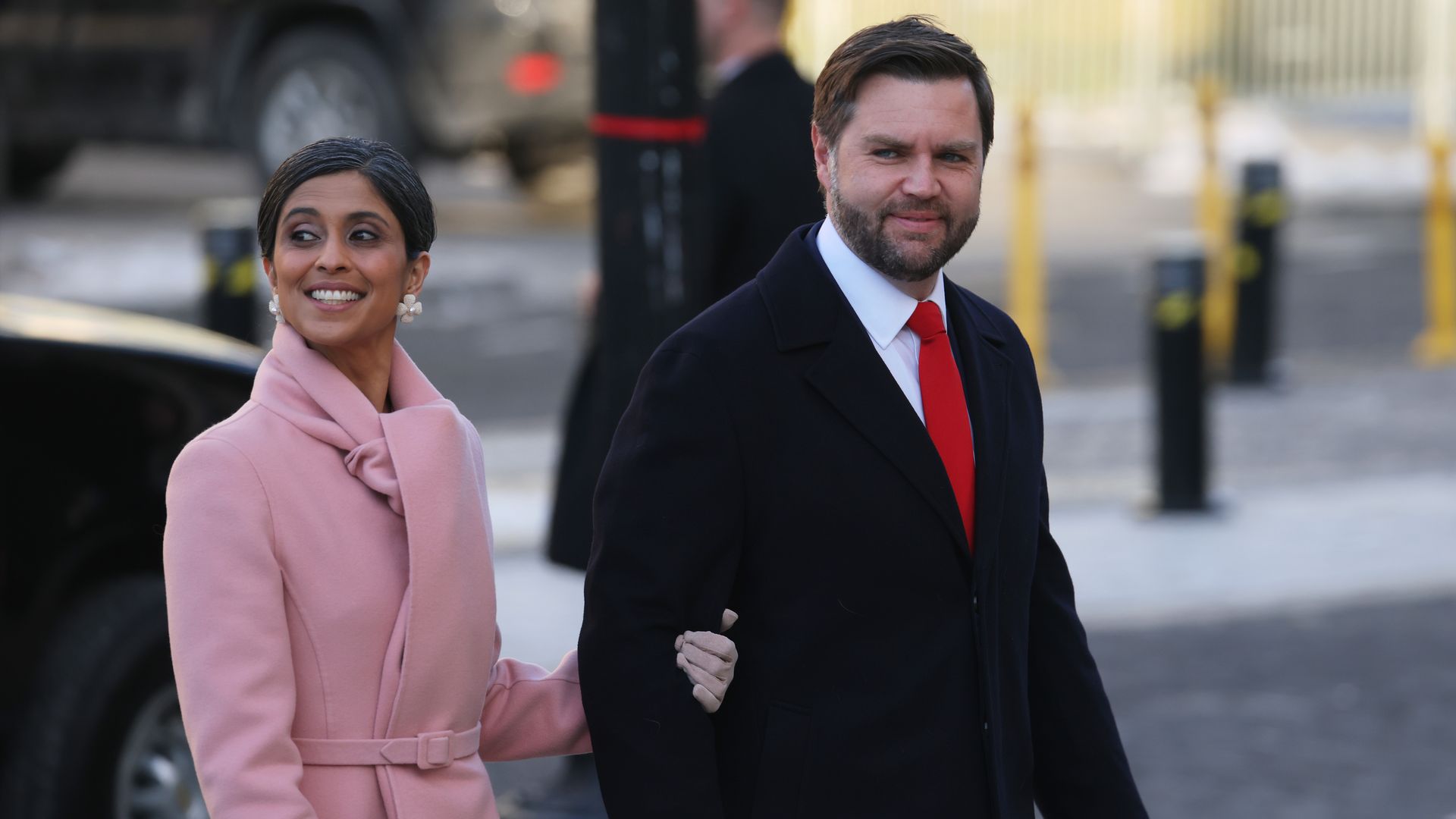 Usha Vance and Vice President-elect, U.S. Sen. J.D. Vance (R-OH) arrive for service at St. John's Church as part of Inauguration ceremonies on January 20, 2025 in Washington, DC. Donald Trump takes office for his second term as the 47th president of the United States. (Photo by Scott Olson/Getty Ima