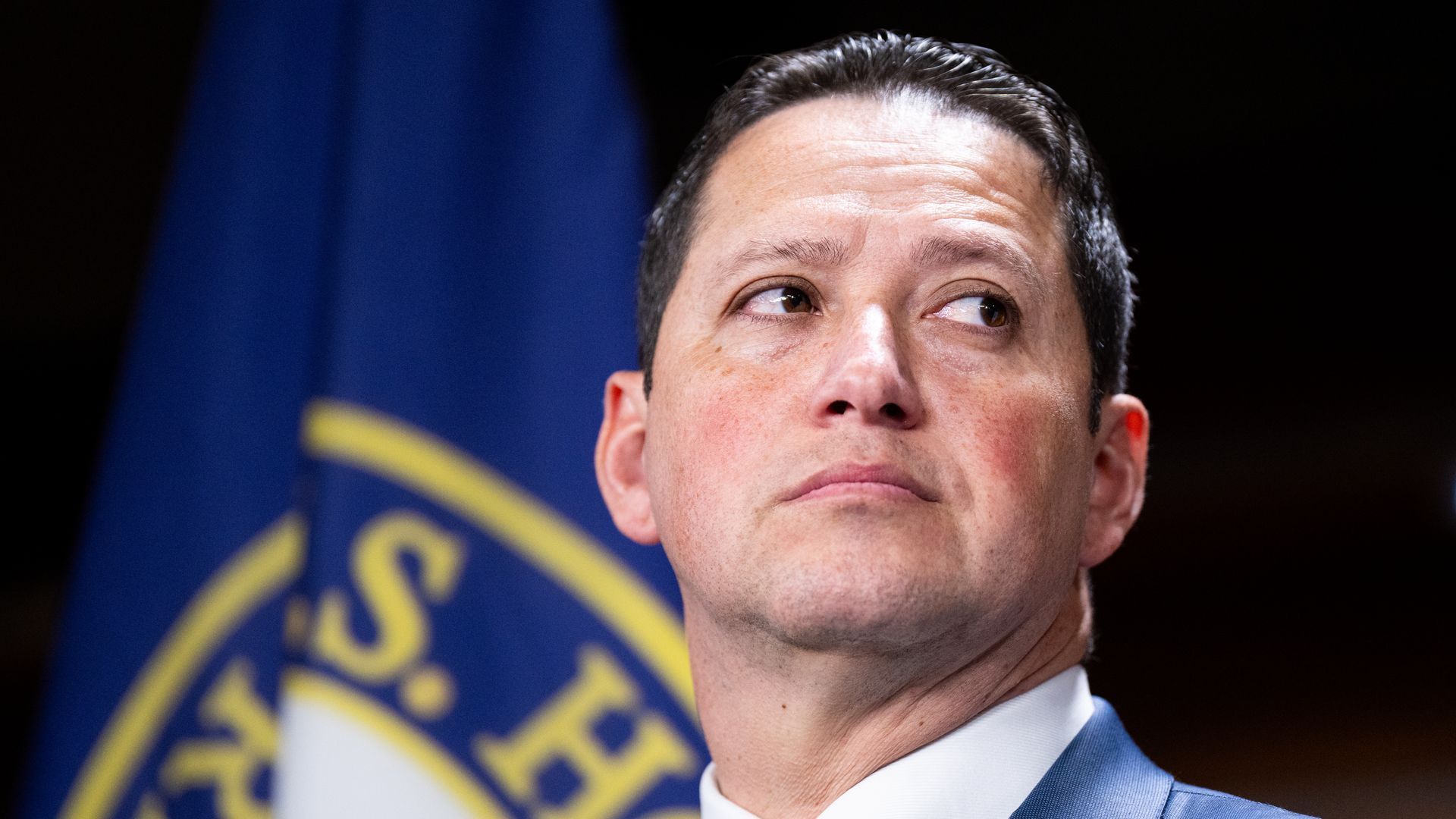 Republican U.S. Rep. Tony Gonzales of San Antonio looks off to the side