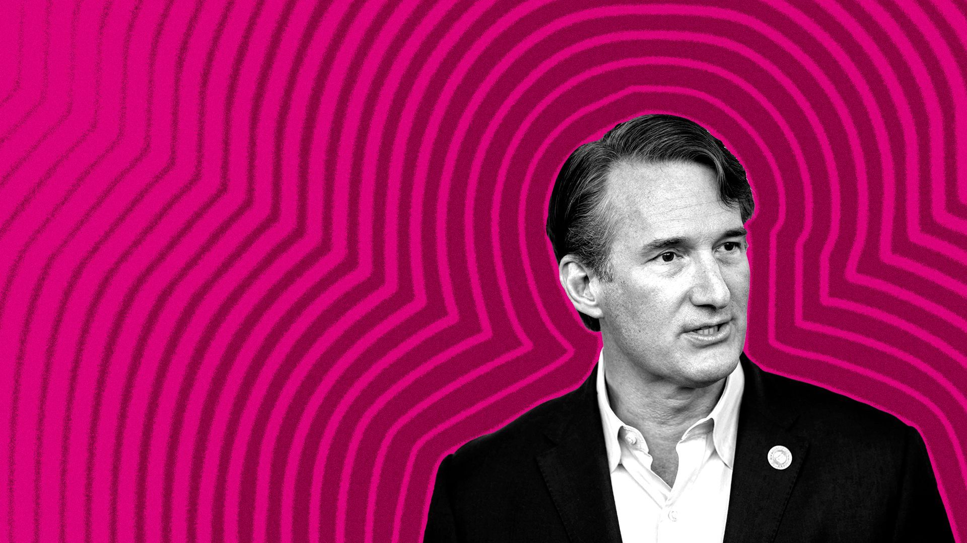 Photo illustration of Virginia Governor Glenn Youngkin with lines radiating from him.