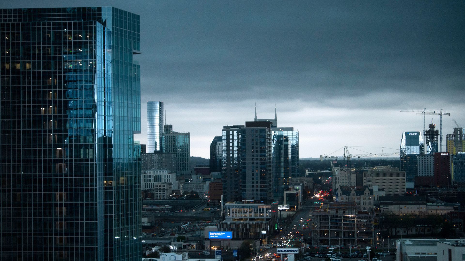 Storm clouds over Nashville in 2021.
