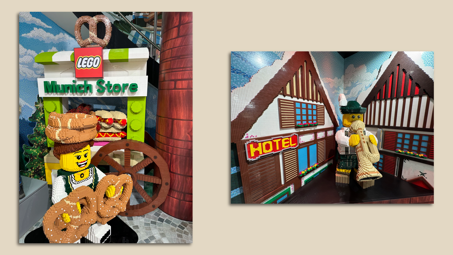 Two images of Bavarian creations from the Lego store in Munich